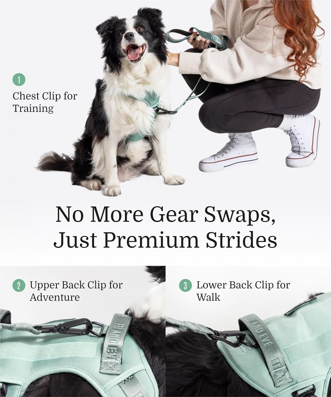2025 New Edition, Fei & Eve MagEase Dog Harness - 3-Second Magnetic Buckles | 3-Point No-Pull Control | Heavy-Duty 900D Nylon | Dual Safety Handles | Breathable Mesh | Adjustable Fit | Large, Green