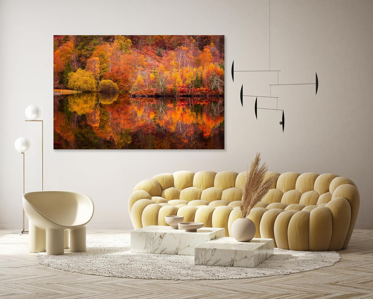 Nature Wall Art Prints - Ocean Forest Mountain Lake Canvas Landscapes - Small to Extra Large Living Room Bedroom Kitchen Bathroom Décor (Autumn Forest with Lake, 28L" x 41W")