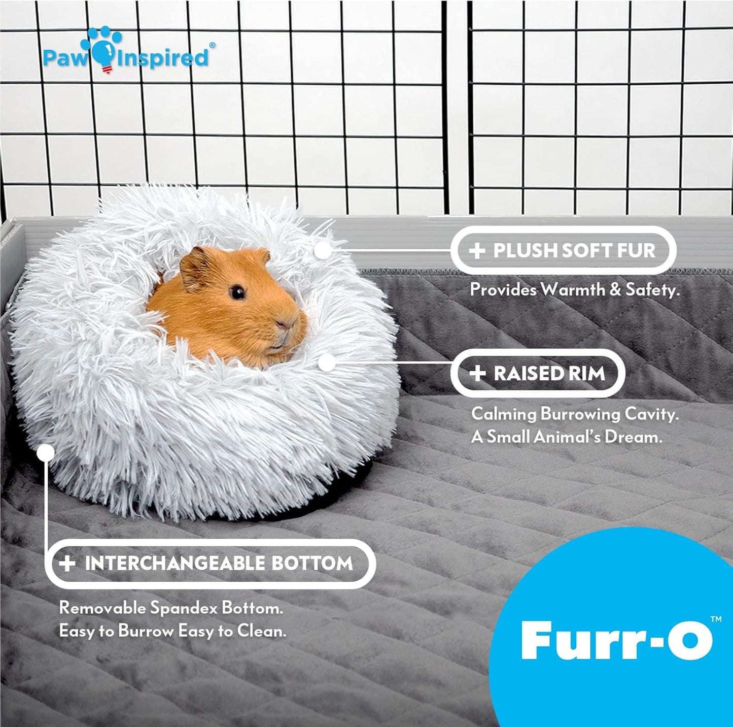 Paw Inspired Furr-O Burrowing Pet Bed with Zip-On Spandex and Fleece Bottoms for Guinea Pigs and Other Small Animals, Cozy Carrier, Hideout Enrichment Toy, Cage Accessories (Purple)