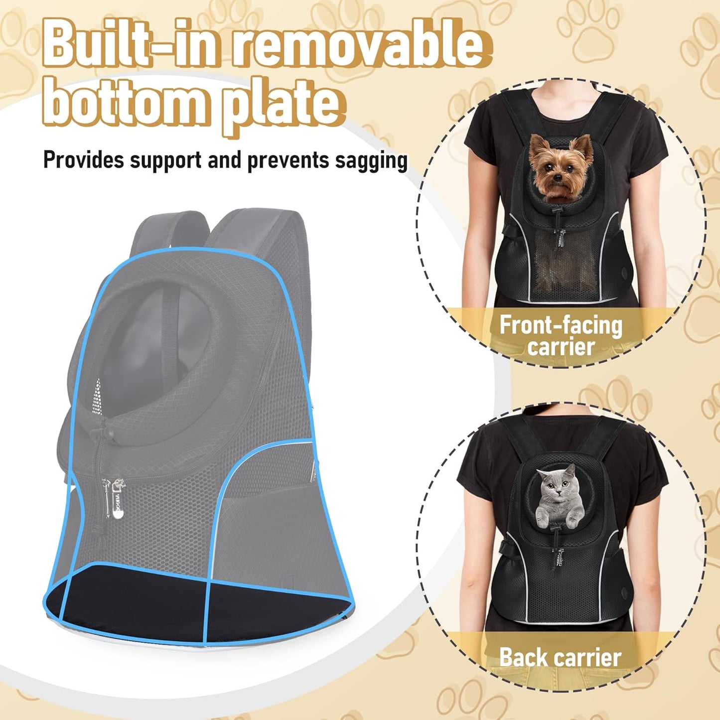 WOYYHO Pet Dog Carrier Backpack Small Dog Front Backpack Ventilated Mesh Dog Travel Back Pack with Safety Belt for Travel Hiking Cycling Outdoor Use (S (2-4.5 lbs), Black)