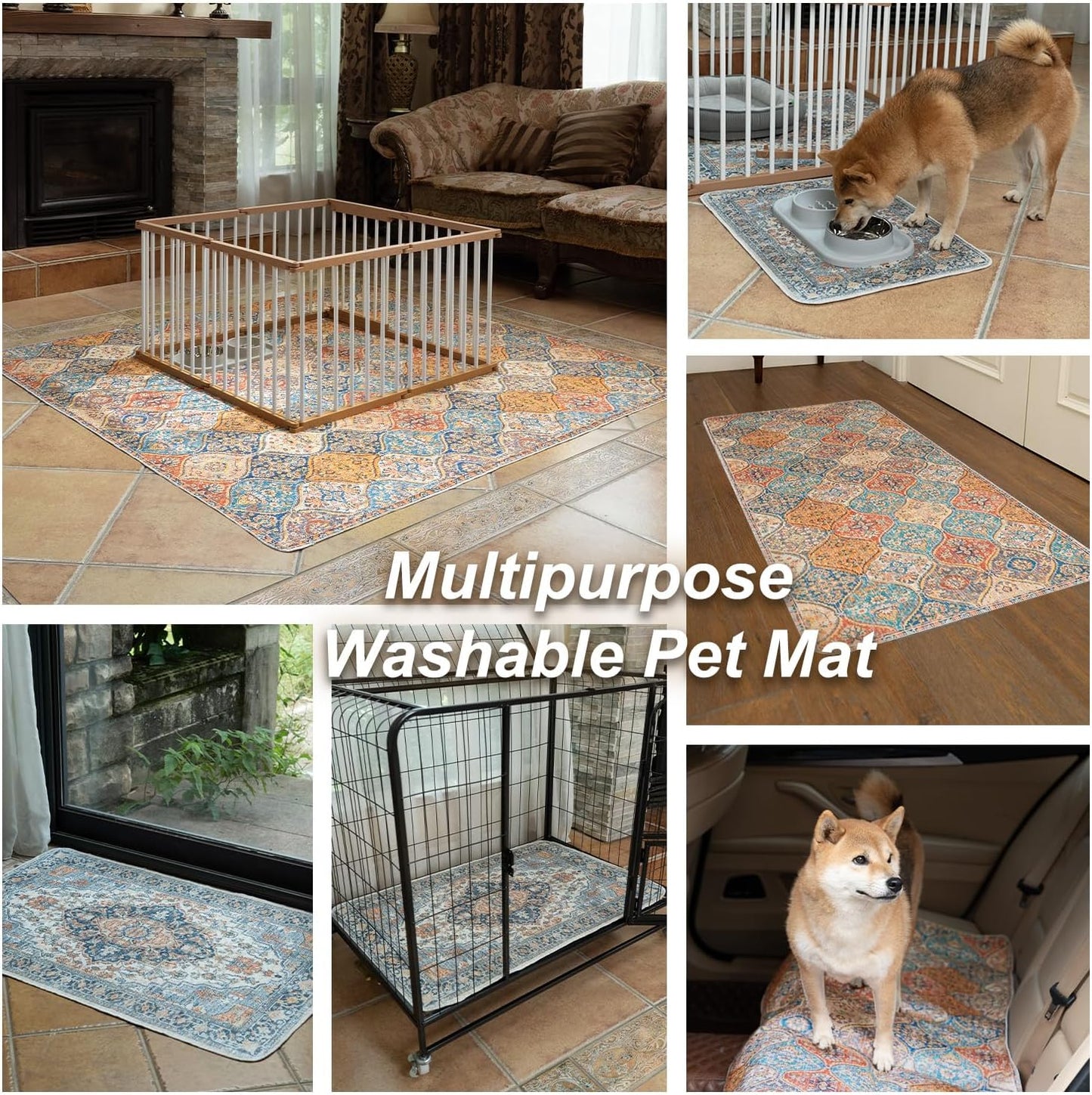 nunubaby Washable Pee Pads for Dogs, Stylish, Non-Slip and Leak-Proof Pee Pads. Reusable Potty Pads for Dogs for Crates and Floors.(Brown/Multi, 31" x36")