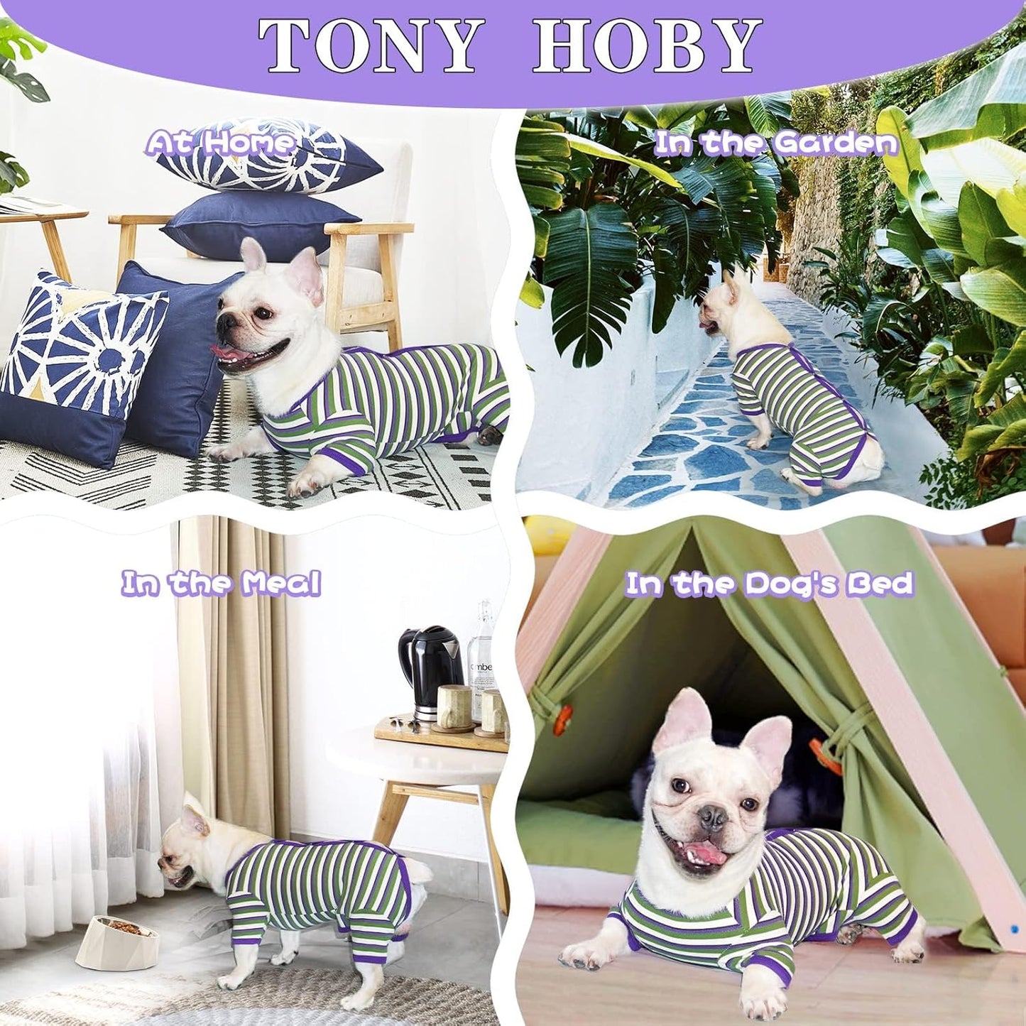 TONY HOBY Dog Pajamas, Knitted Dog Jumpsuit Shirt in Cold Weather, Dogs Surgical Recovery Suit for Small Medium Dogs (Purple&Green, Boy, XL)