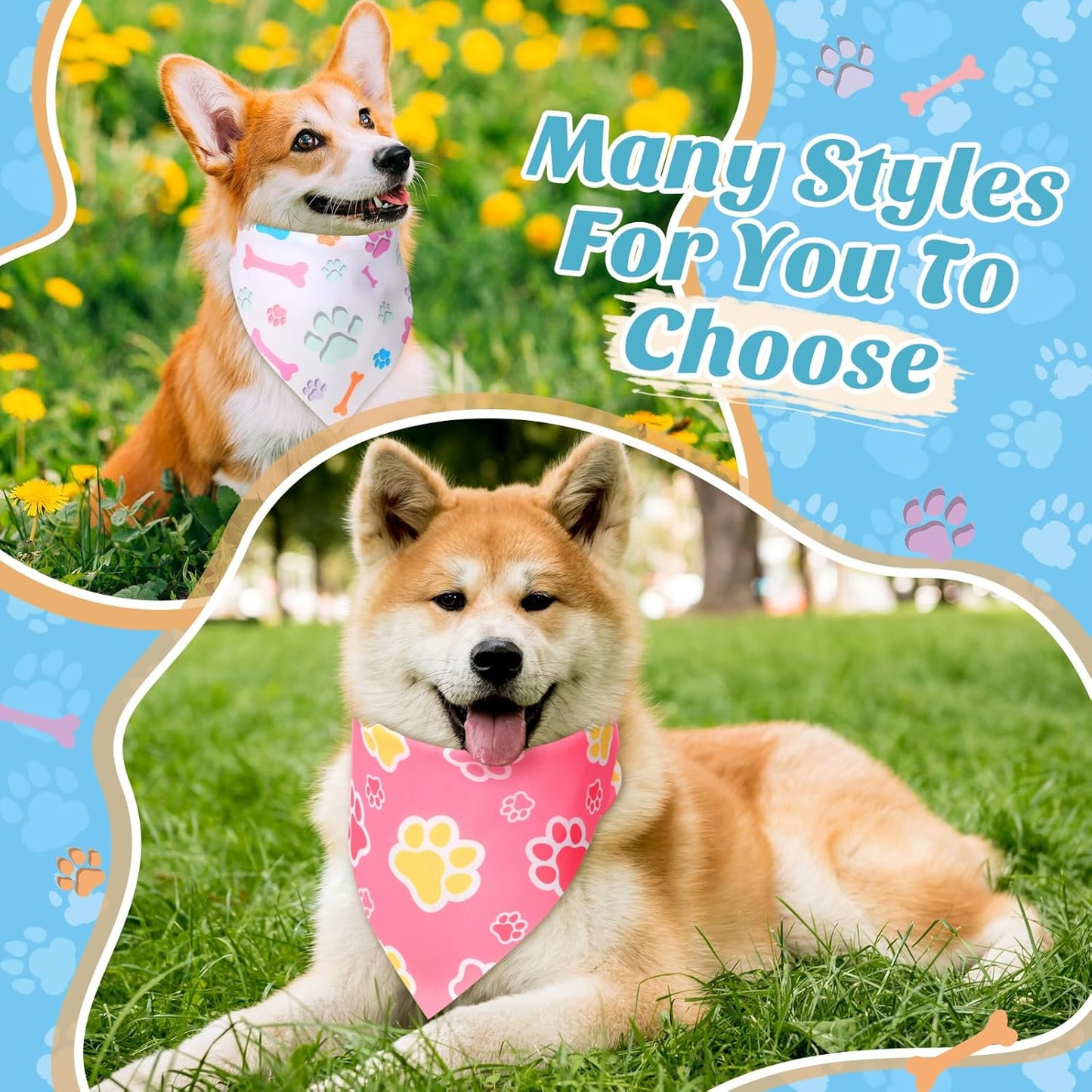 Weewooday 50 Pcs Paw Print Dog Bandanas Bulk for Dogs Soft Bibs Adjustable Triangle pet Bandana for Small Medium Large Costume(Paw Pattern, 25.6 x 17.7 x 17.7 Inch)