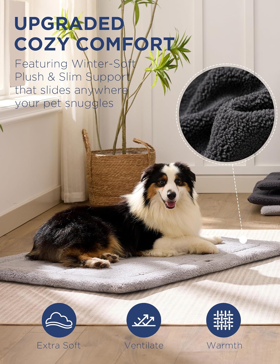 Joydeco Low Profile Dog Crate Mat Reversible Bed Pad, Washable Dog Pad Mat with Ultra Soft Fleece, Compact Design Kennel Beds Mats for Large Medium Small Pets, 35" x 23" Dark Gray