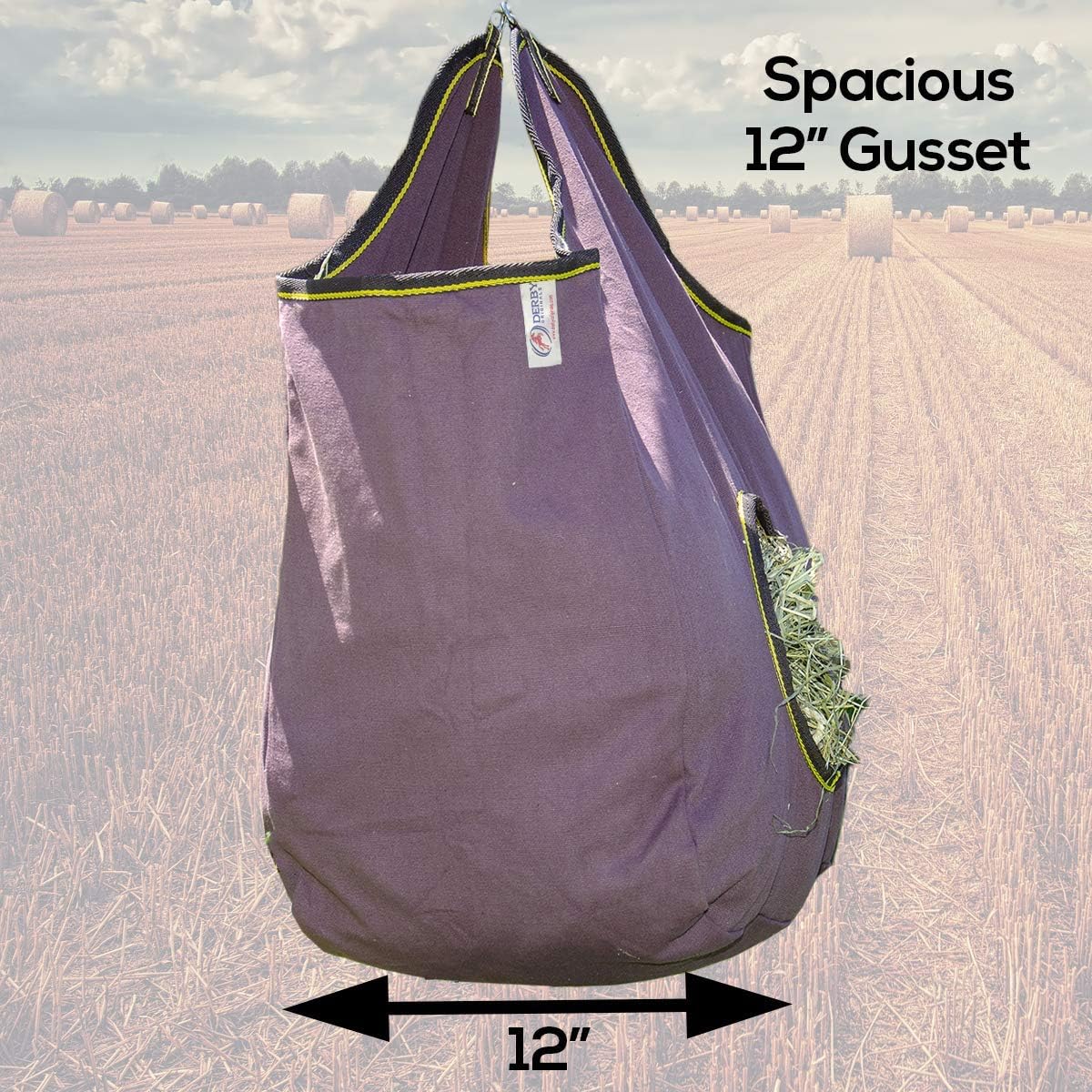Derby Originals Large 24 OZ Canvas Horse Hay Bag 2 Sided Combo Design X Wide Gusset and 6 Month Warranty