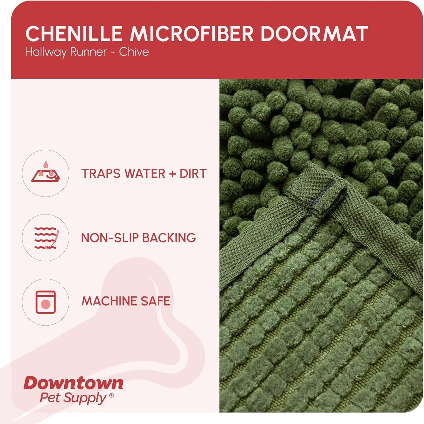 My Doggy Place Microfiber Dog Mat for Muddy Paws, 8' x 2' Chive - Non-Slip, Absorbent and Quick-Drying Dog Paw Cleaning Mat, Washer and Dryer Safe - Hallway Runner