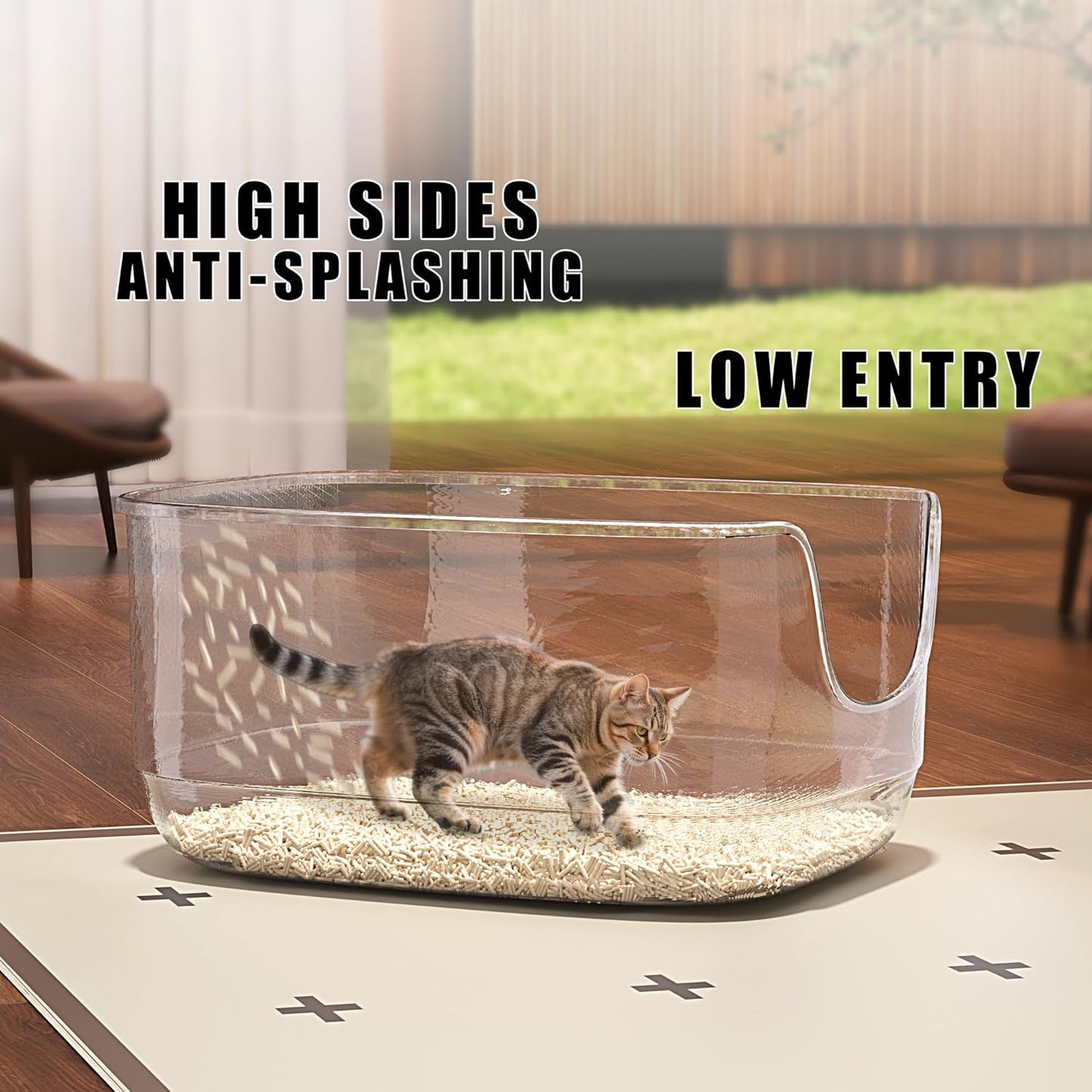 Gefryco Large Cat Litter Box with High Sided 24.6"x18.3"x12.2" - Jumbo Extra Large Open Anti - Splashing High Wall for Multiple Cats (Pink)