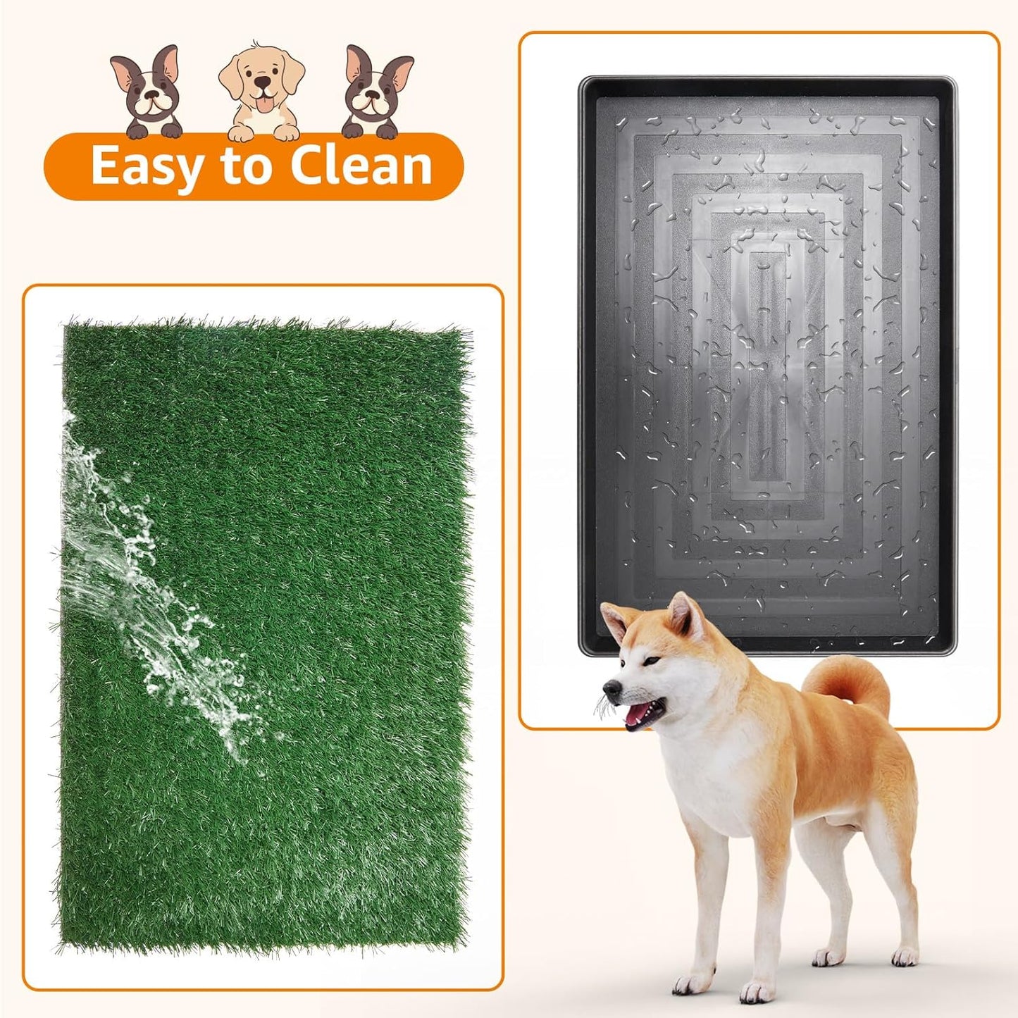 LOOBANI Dog Grass Pad with Tray - Dog Litter Box - Indoor Potty for Apartment and Patio Training - with 2 Packs Grass Pee Pads for Replacement, 20×30 Inch