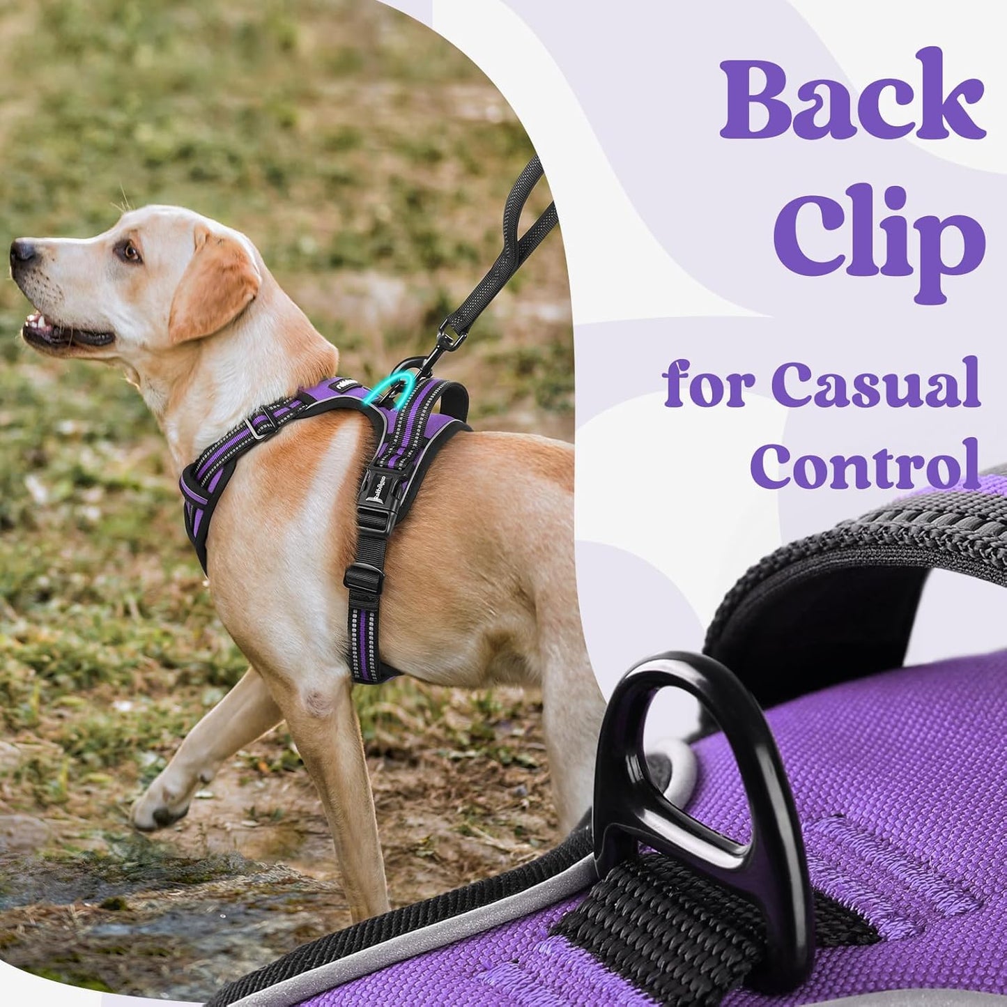 rabbitgoo Dog Harness Medium Sized, No Pull Pet Harness with 3 Buckles, Adjustable Soft Padded Vest with Control Handle, Walking Reflective Pet Vest for Medium Dogs, Purple, M