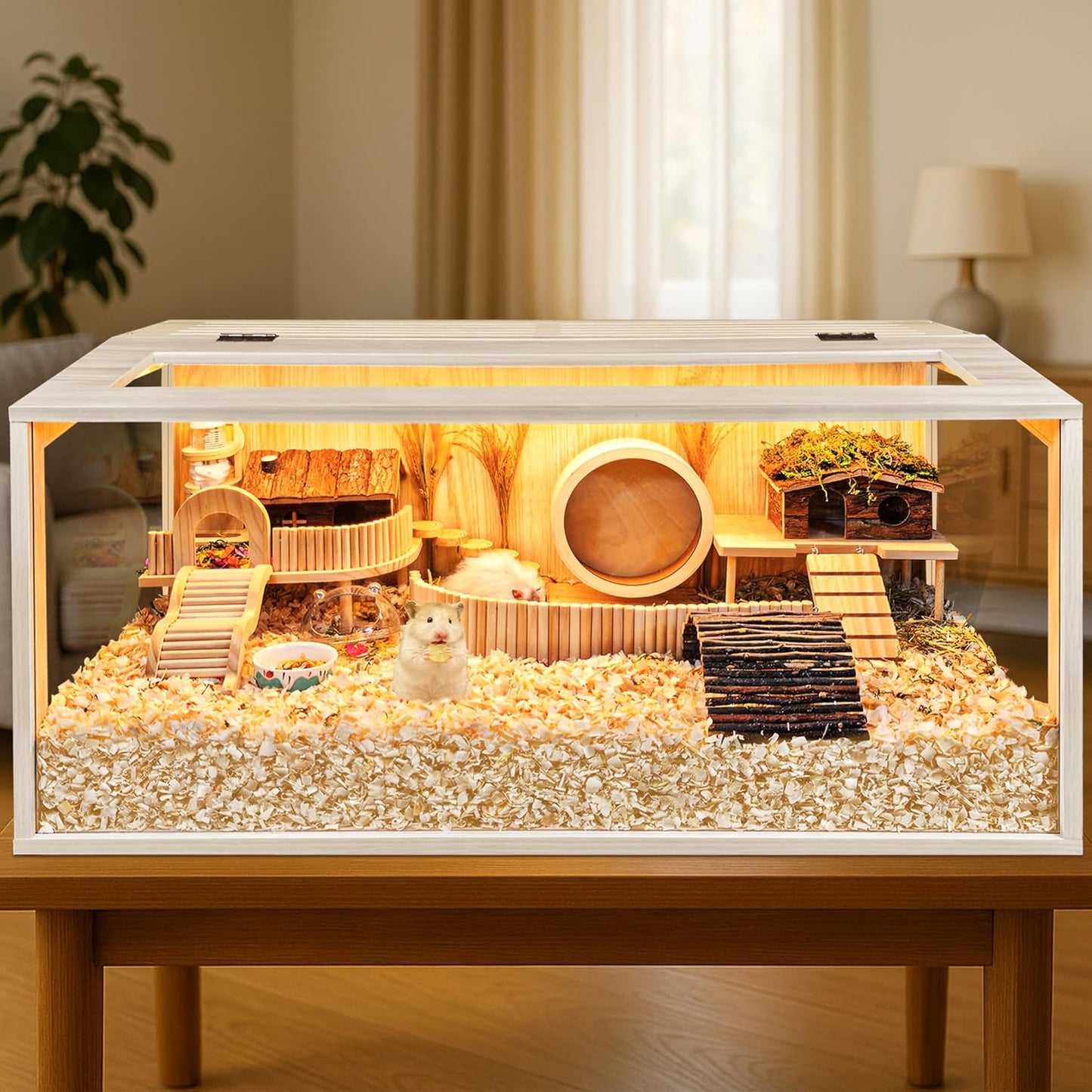 Prolee Hamster Cage Chewproof Wooden 40 Inch Guinea Pig Cages Mice and Rat Habitat Openable Top with Acrylic Sheets Solid Built