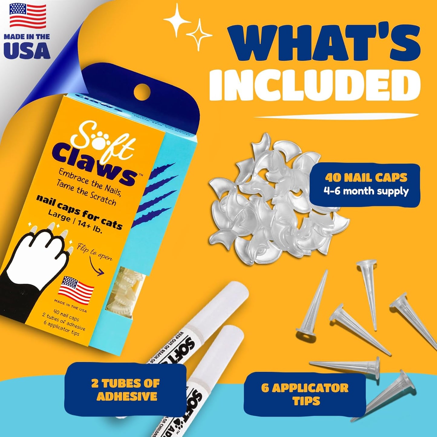 Soft Claws Cat Nail Caps for Large Cats – (40 Caps, Purple & Black) - Made in USA - Veterinarian-Developed | Protects Furniture & Skin - Easy to Apply, Long-Lasting Anti-Scratch Soft Cat Claw Covers