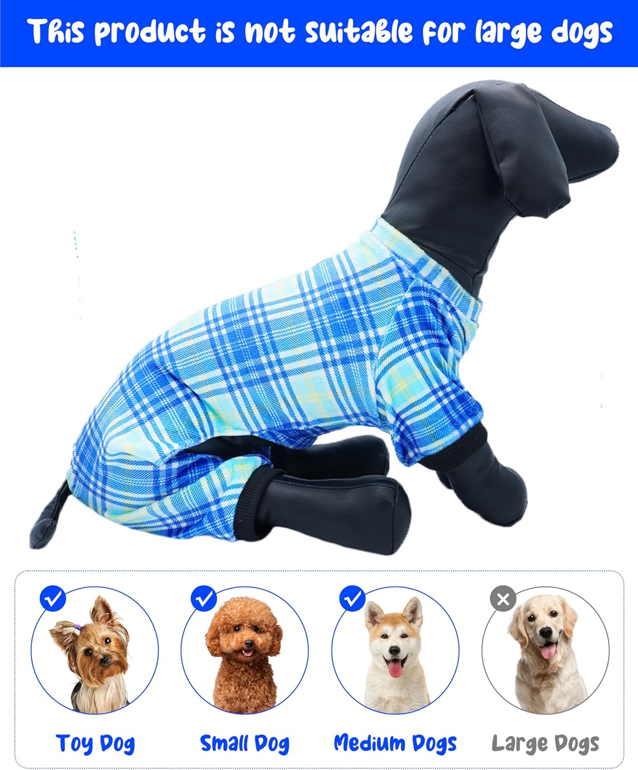 PET SHOW 4 Pack Small Dog Pajamas Cute Dinosaur Monster Clothes Doggies Soft Fleece Stretchy PJs Plaid Jumpsuit Puppy Cats Tie Dye Onesies Outfits with Sleeve Pets Dachshund Costume(XS, Blue for Boys)