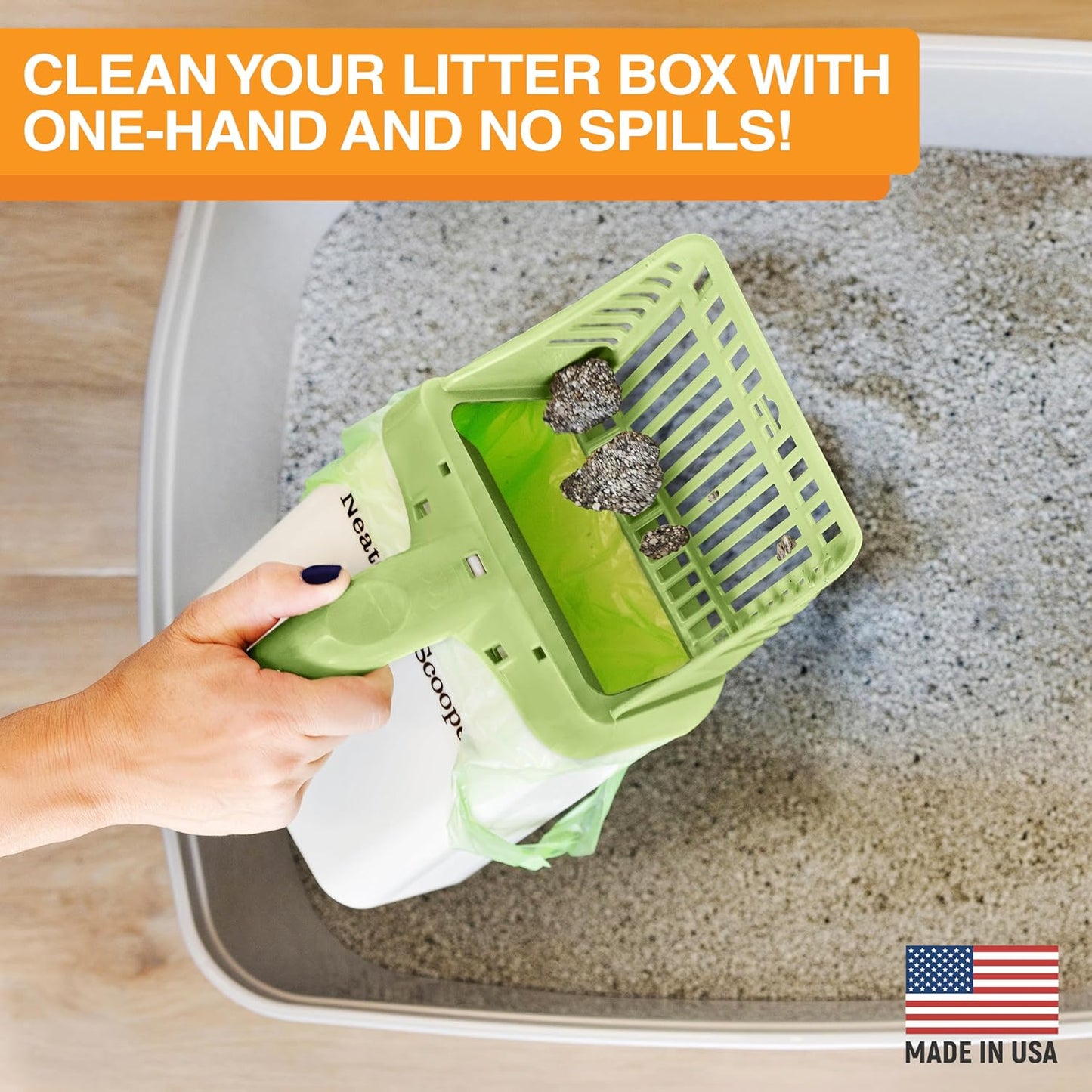Neater Pet Brands Neater Scooper Standard Cat Litter Scoop, 15 Refill Bags – Mess-Free Cat Litter Scooper with Bag, Spill-Proof Kitty Box Sifter, Bin Doubles as Scoop Holder, For Single-Cat Households
