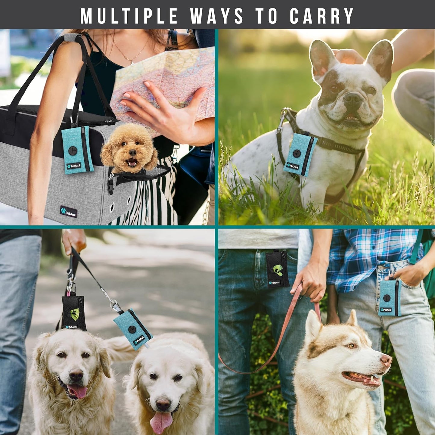 PetAmi Dog Poop Bag Holder for Leash, Dog Waste Bag Dispenser with Clip, Doggy Walking Accessories with Trash Bag Roll, Blue 1 Pack