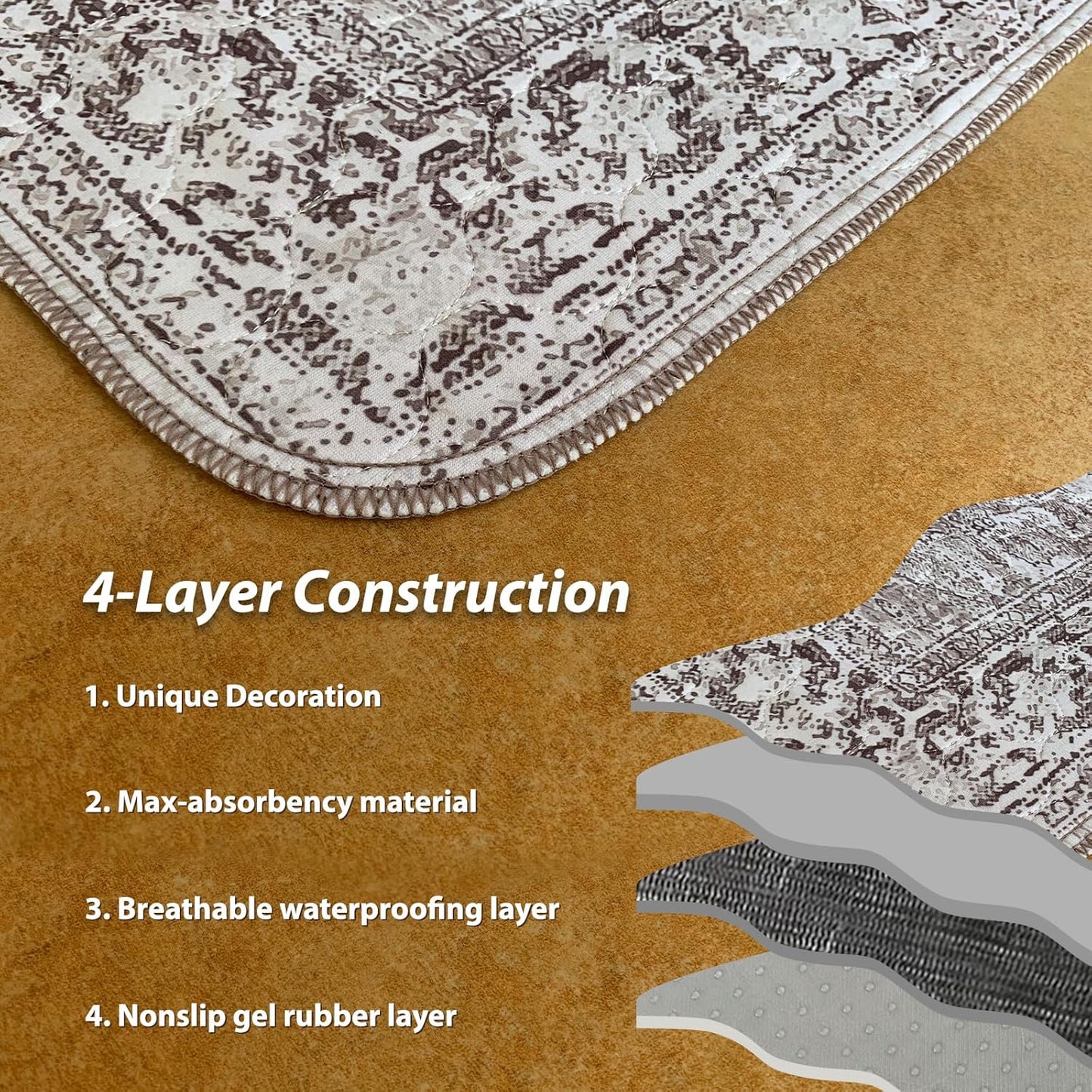 nunubaby Washable Pee Pads for Dogs, Stylish, Non-Slip and Leak-Proof Pee Pads. Reusable Potty Pads for Dogs for Crates and Floors.(Brown/Geo, 54" x54")