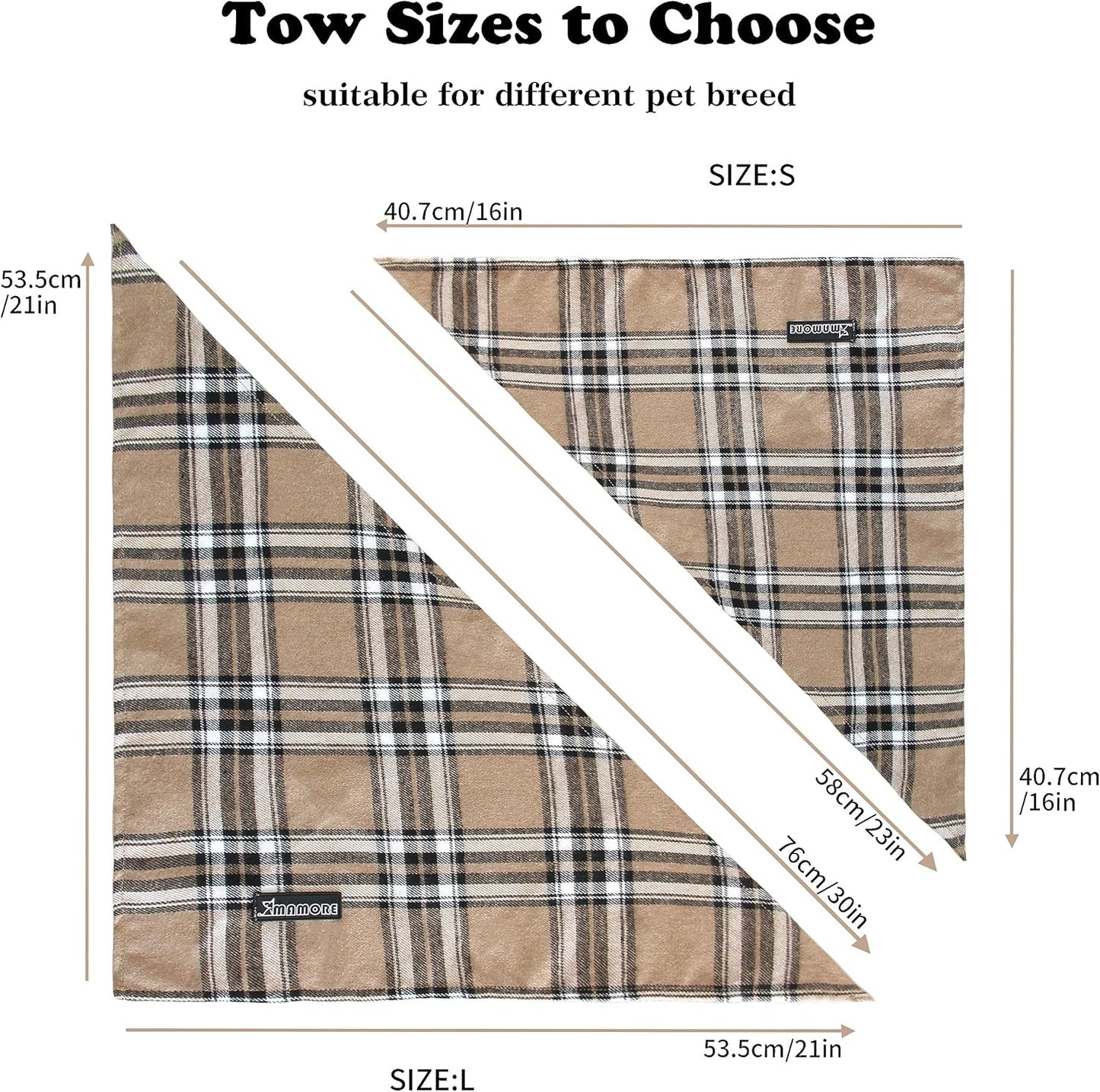 Adjustable Plaid Dog Bandanas,1PC Soft Washable Cotton Triangle Bib Kerchief Scarfs for Small Medium Large Dogs and Cats (Orange, Large)