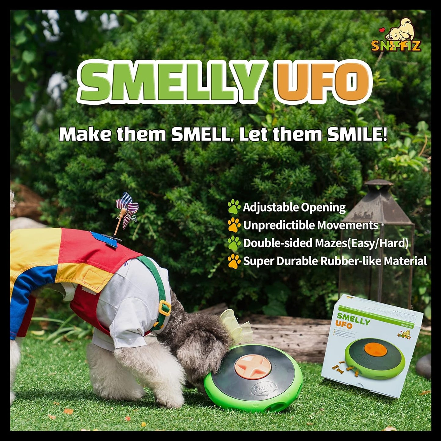 SmellyUFO Durable Interactive Treat Dispensing Puzzle/Enrichment Toy for Dogs - Mind Stimulating Food Game/Slow Feeder/Wobble Toy - from Small Puppies to Large Dogs