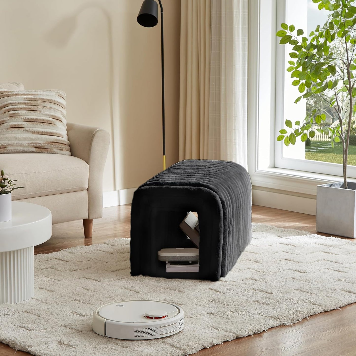 Storage Bench Pet Supplies Corduroy Bench Cat's nest to Hide for The Living Room, Entryway and Bedroom (Black)
