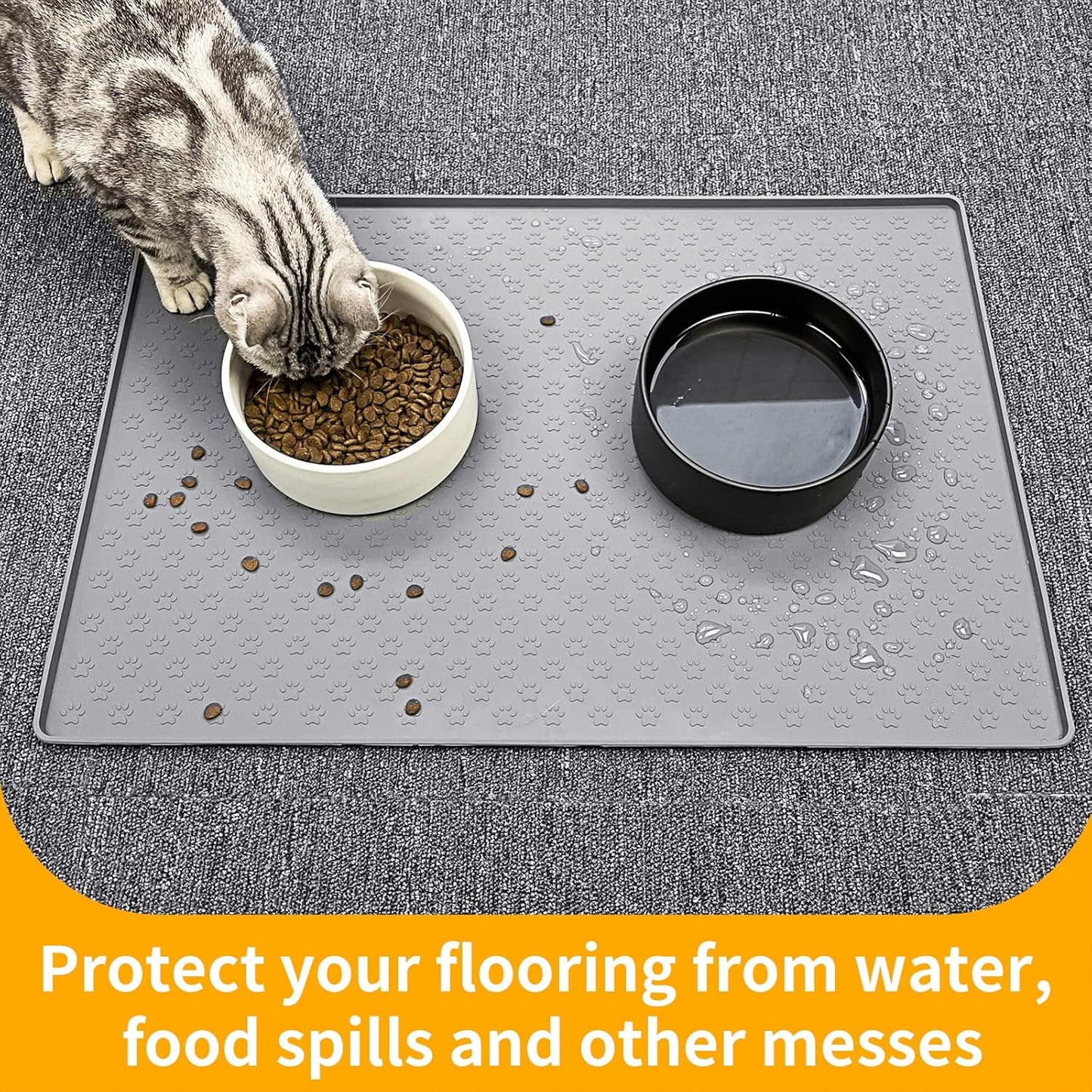 Ptlom Pet Placemat for Dog and Cat, Mat for Prevent Food and Water Overflow, Suitable for Small, Medium and Big Pet,24.5" 16.5", Grey