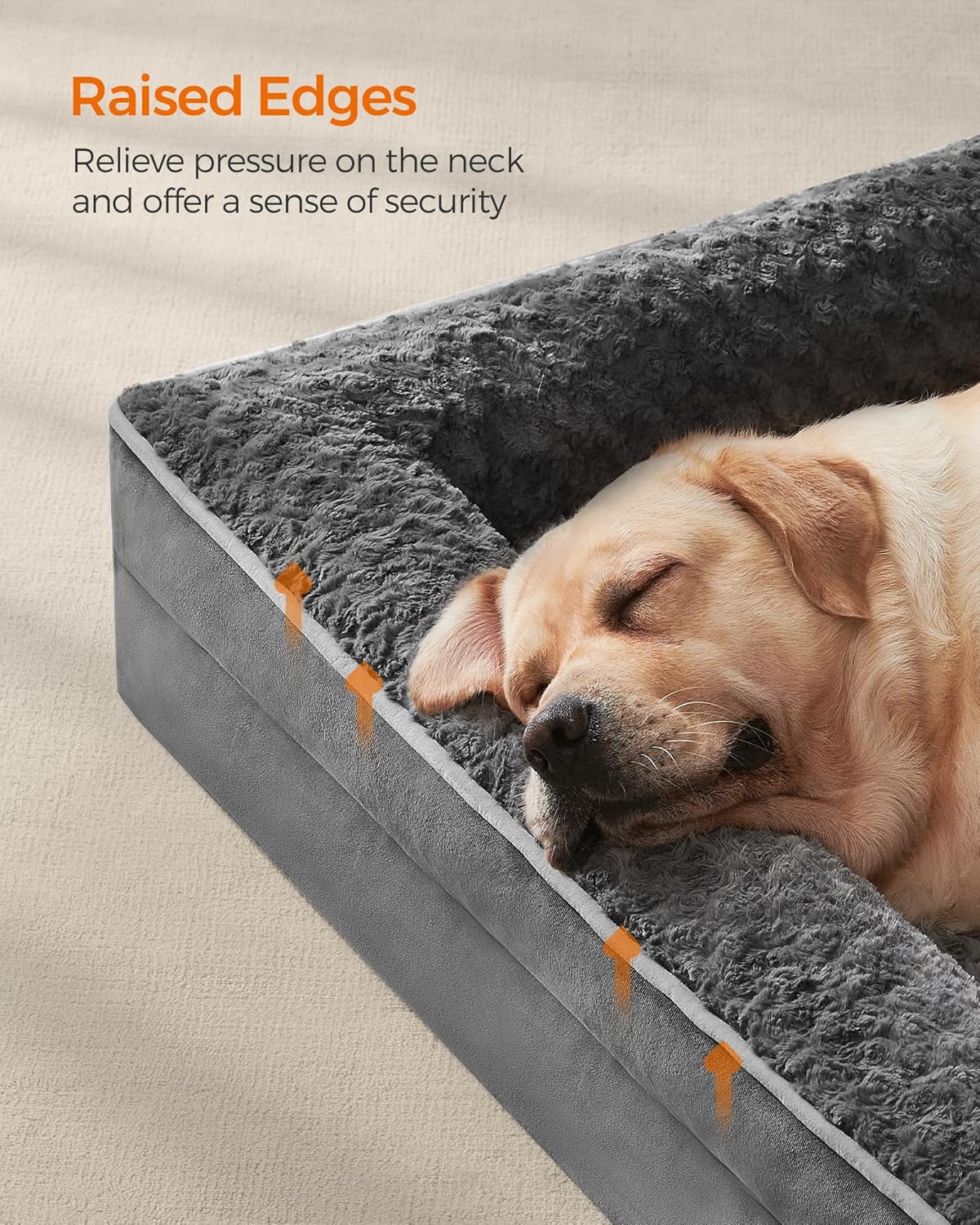 Feandrea Orthopaedic Dog Bed for Large Dogs, Waterproof Dog Sofa Bed with Removable Washable Cover, 36 x 27 x 6.5 Inches, Slate Gray UPGW252G02