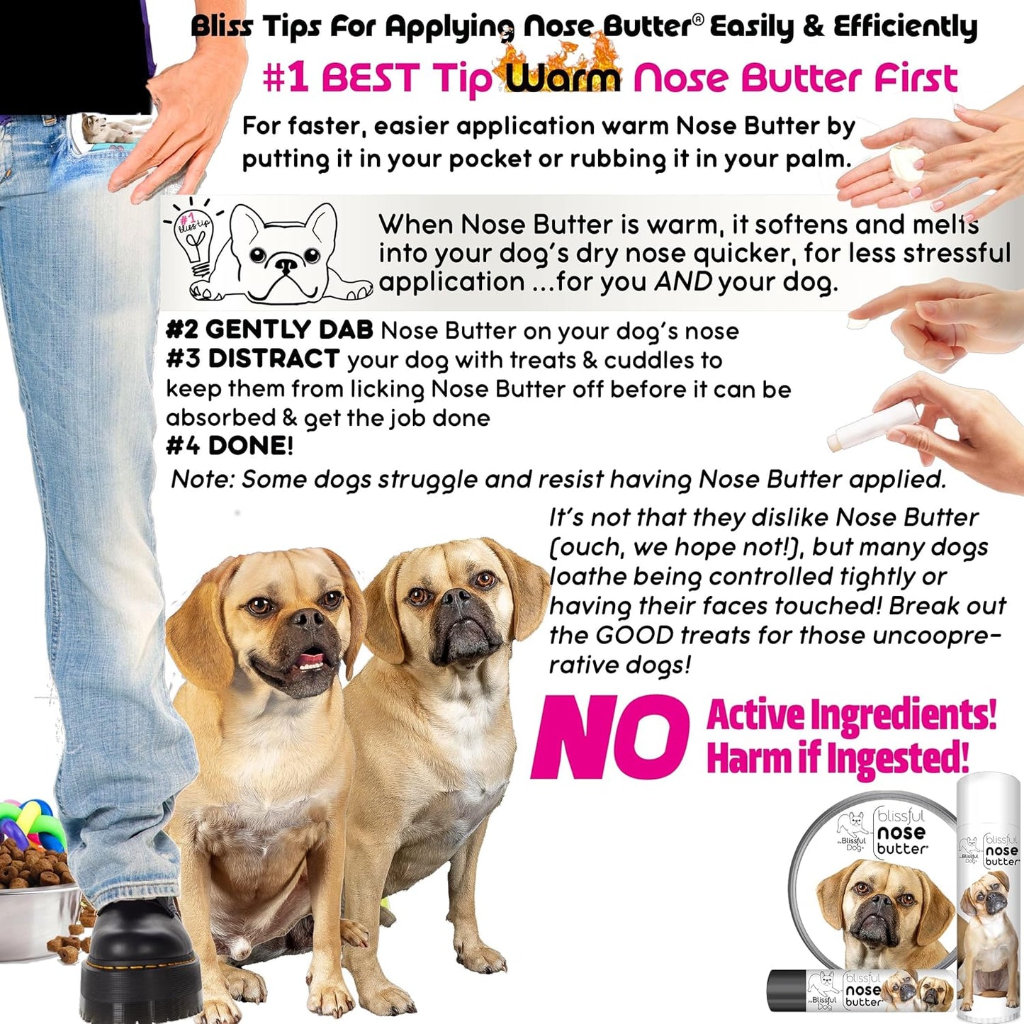 The Blissful Dog Puggle Nose Butter for Dry, Cracked Skin, Lick-Safe Dog Nose Balm with Moisturizing Shea Butter, Almond, Olive, and Essential Oils, Pet Supplies, Uncented, 4 oz.