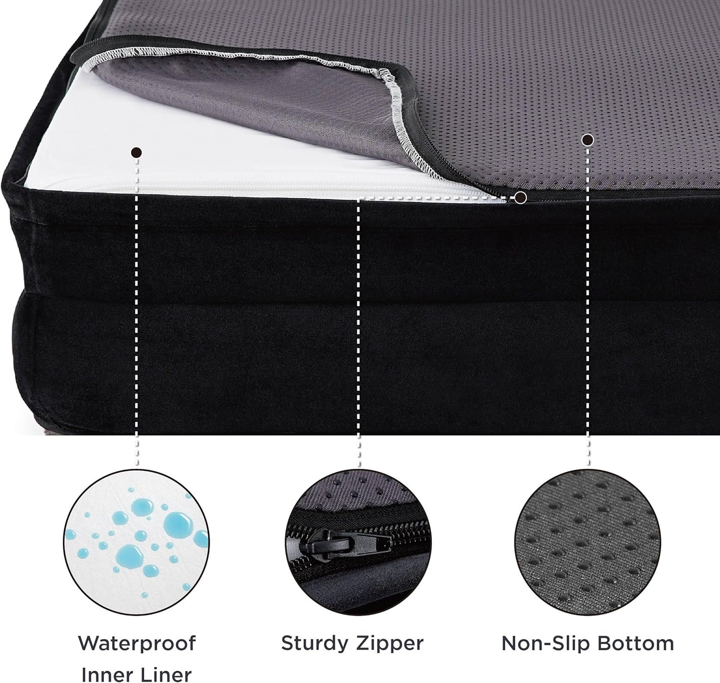 Bedsure Orthopedic Dog Beds Large Sized Dog - Washable Large Dog Cat Bed Waterproof, Comfort Dogs Couch Sofa with Washable Removable Cover, Pet Bed with Nonskid Bottom, Plush-Black, 35"
