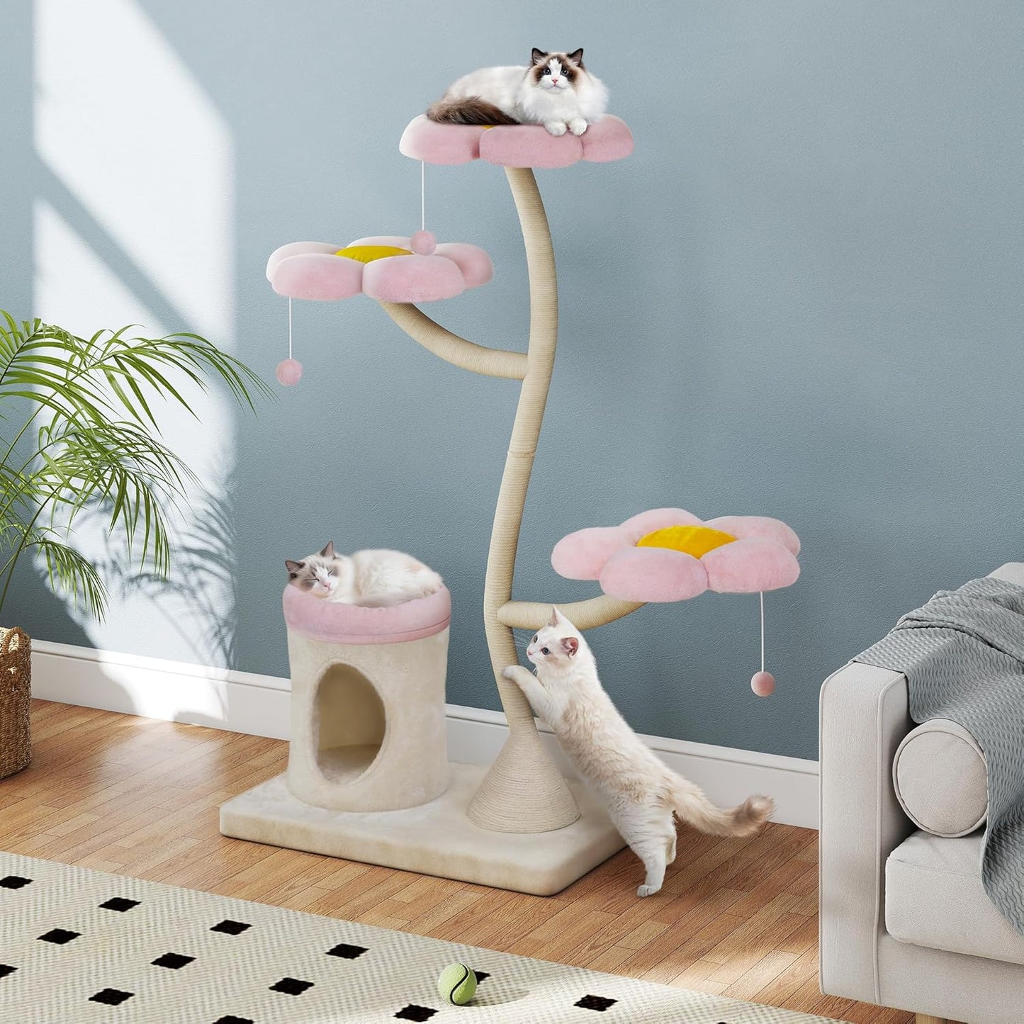 COZIWOW Aesthetic Cat Tree for Large Cats, 57'' Tall Modern Cat Tree Tower Scratching Post with Large Condo, Cat Bed, Side Perch, Luxury Cat Gifts