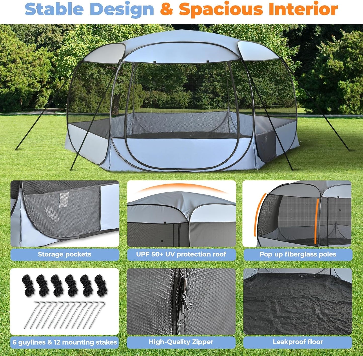 XXLarge Popup Portable Dog Houses, 10'x4.8'H Assembly-Free Gazebo-Style Kennel Dog Playpen Pet Screen Tent Sun Shade Shelter, Dog Crates Canopy for Travel Camping Anti-Bugs with Leakproof Bottom