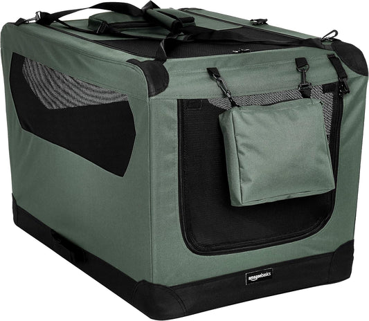 Amazon Basics Folding Portable Soft Pet Dog Crate Carrier Kennel, 36 x 24 x 24 inches, Grey