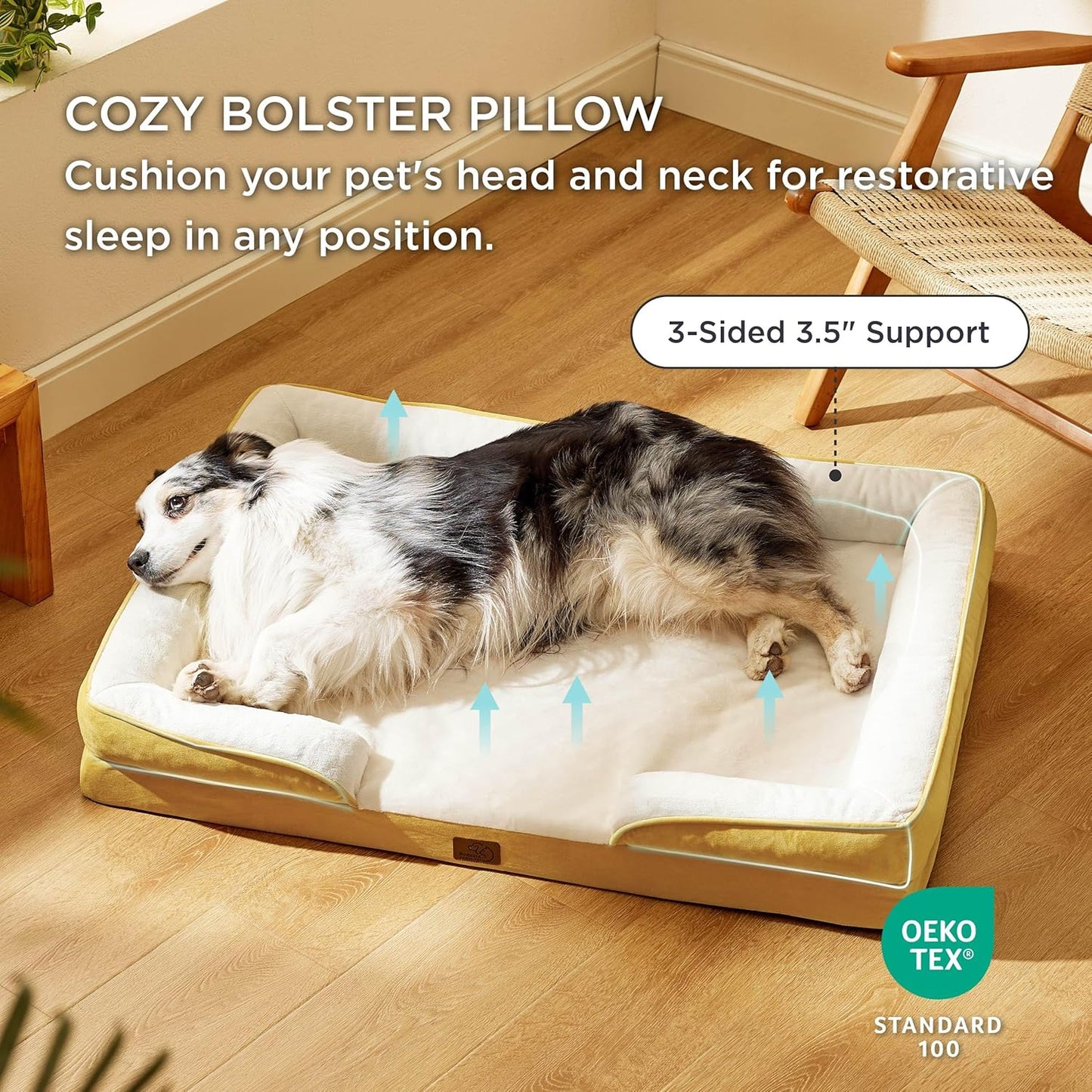 Bedsure XL Orthopedic Dog Bed for Extra Large Dogs - Washable XLarge Dog Cat Bed Waterproof, Comfort Dogs Couch Sofa with Washable Removable Cover, Pet Bed with Nonskid Bottom, Spicy Mustard, 42"