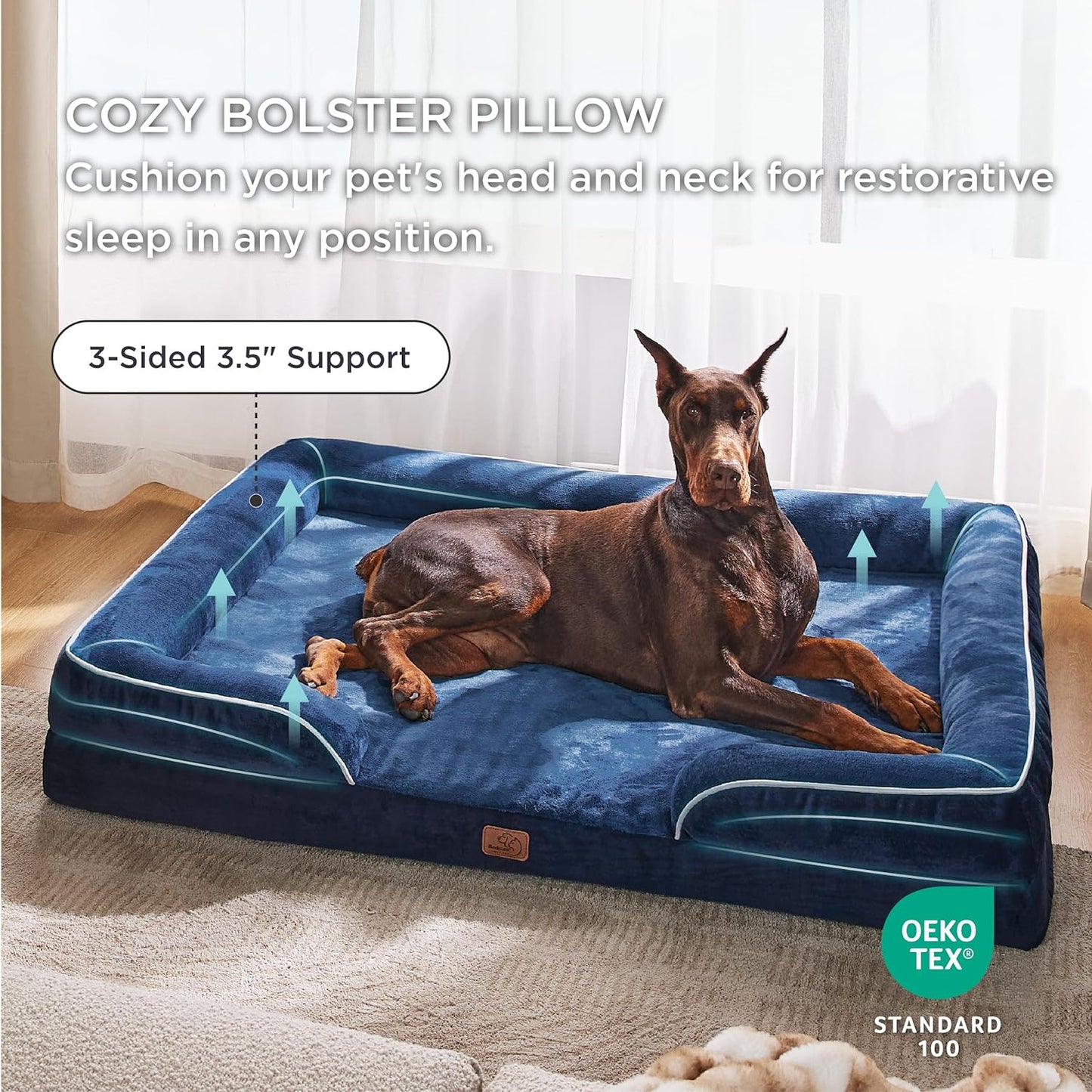 Bedsure XXL Orthopedic Dog Bed for Extra Large Dogs - Washable Giant Dog Cat Bed Waterproof, Comfort Dogs Couch Sofa with Washable Removable Cover, Pet Bed with Nonskid Bottom, Blue Navy, 52"