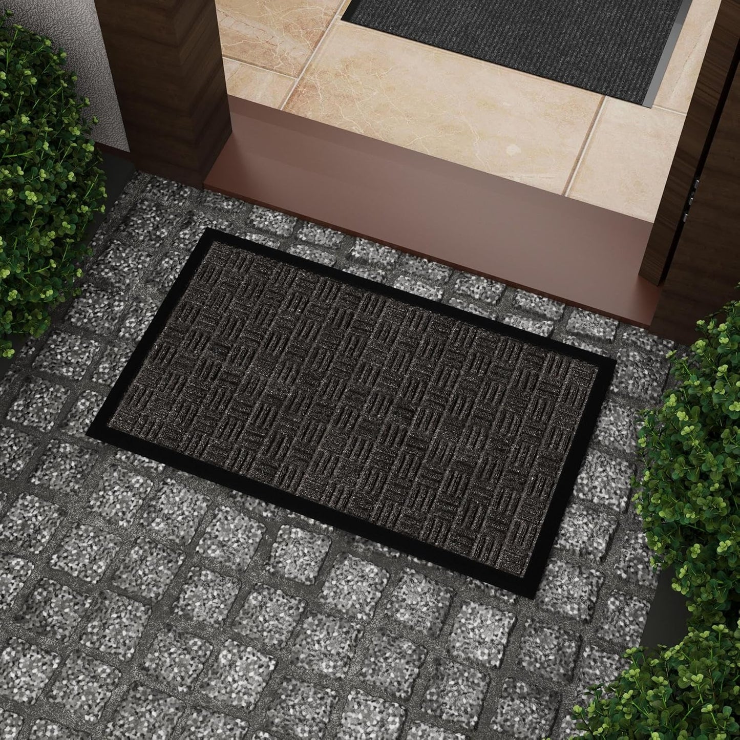 Indoor/Outdoor Hose-Wash Embossed Design Non-Slip Rubber 18" x 30" Modern Entryway Mat for Entryway, Patio, Backyard, Garage, 18" x 30", Charcoal