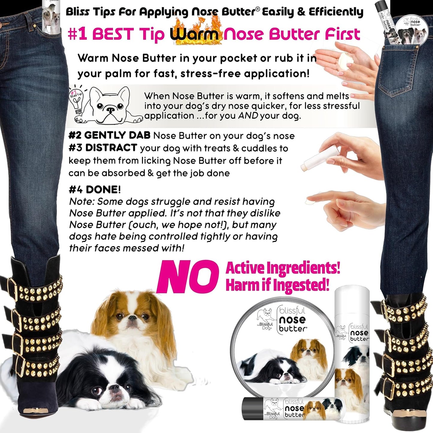 The Blissful Dog Japanese Chin Nose Butter for Dry, Cracked Skin, Lick-Safe Dog Nose Balm with Moisturizing Shea Butter, Almond, Olive, and Essential Oils, Pet Supplies, Uncented, 4 oz.