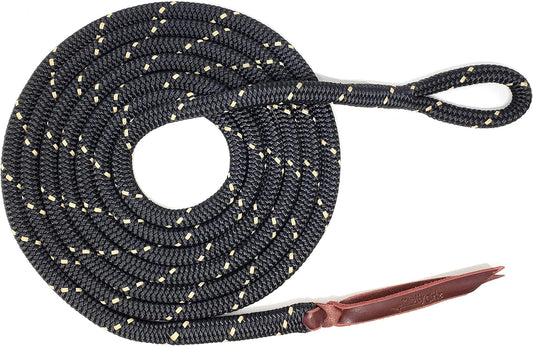 Double Braid Lead Rope with Eye Splice Loop, 12-14FT Lengths (Black with Beige, 12 ft.)