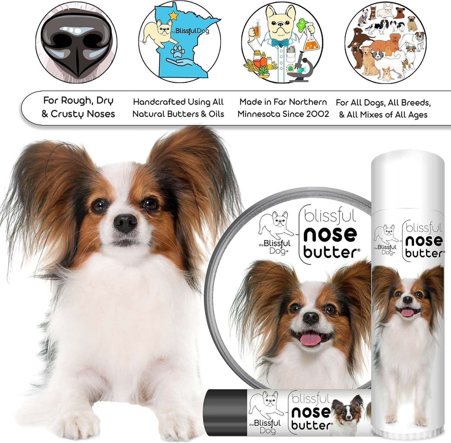 The Blissful Dog Papillon Unscented Nose Butter - Dog Nose Butter, 2 Ounce