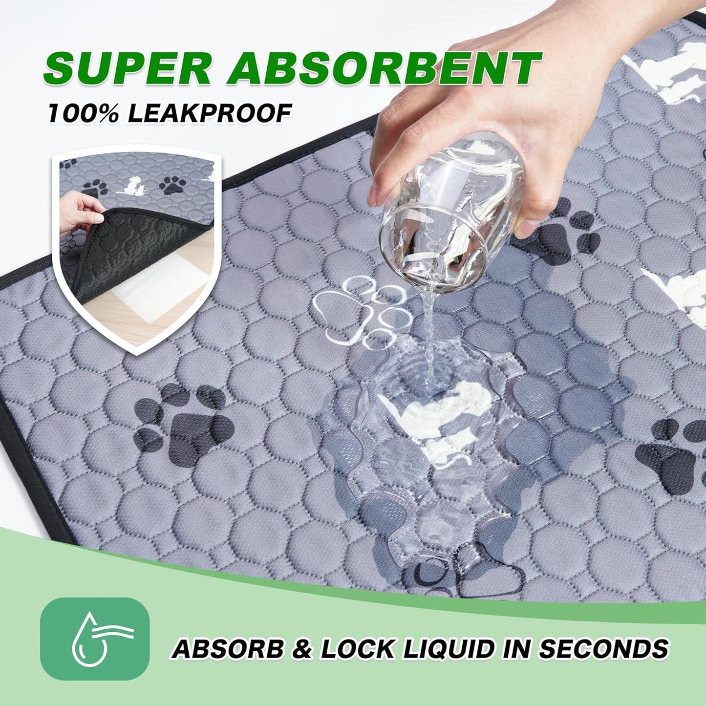 Washable Pee Pads, Puppy Pee Pad for Dogs, 2 Pack Absorbent Reusable Training Dog Pads Pet Puppy Pads, Non-Slip Potty Pads for Whelping, Playpen, Crate, Bed, Grey 24"x24"