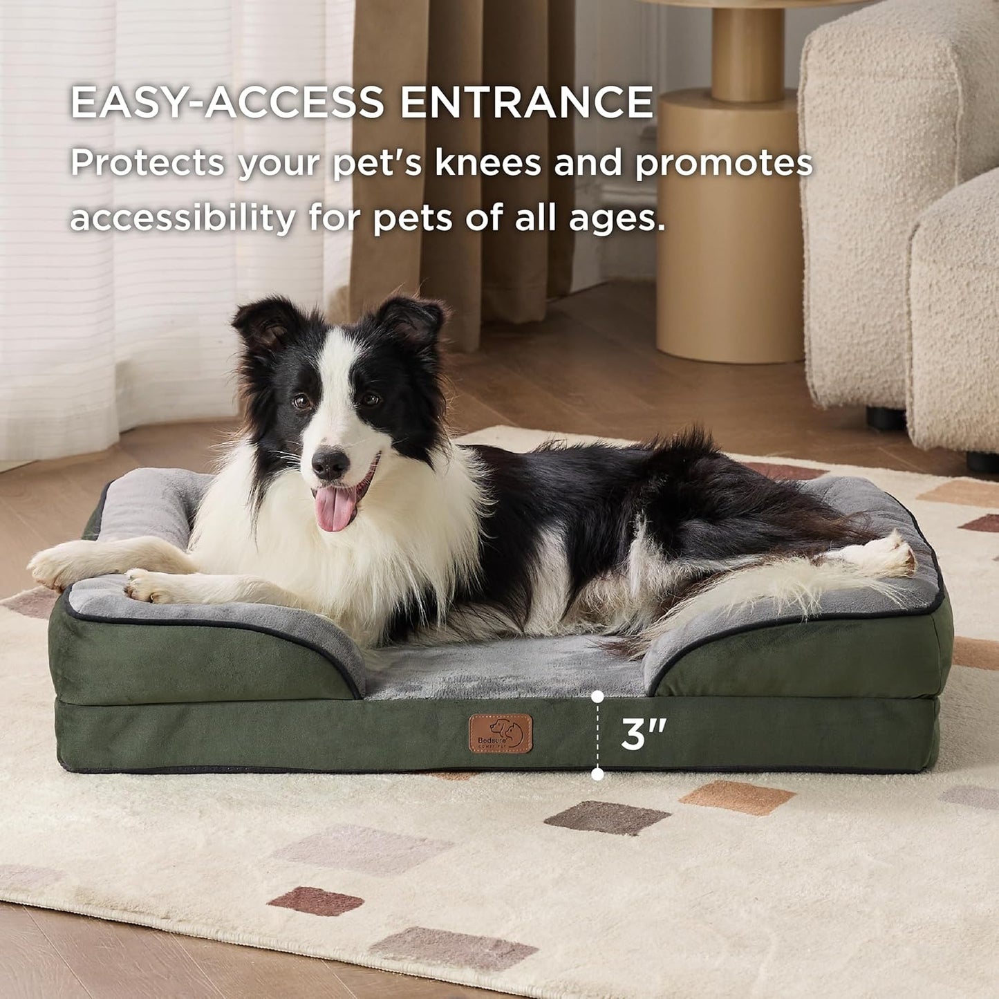 Bedsure Orthopedic Dog Beds Large Sized Dog - Washable Large Dog Cat Bed Waterproof, Comfort Dogs Couch Sofa with Washable Removable Cover, Pet Bed with Nonskid Bottom, Boreal Canopy Green, 35"