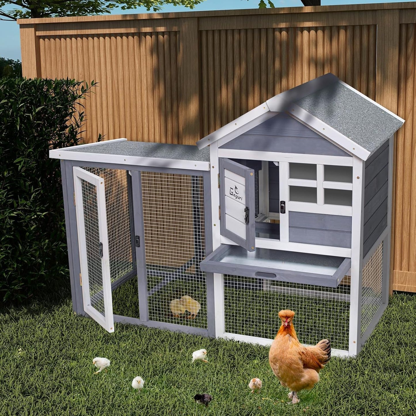 GEGURI Large Rabbit Hutch Indoor Outdoor Chicken Coop Wooden Bunny Cage with Waterproof Roof (48''L x 24''W x 36''H Grey)