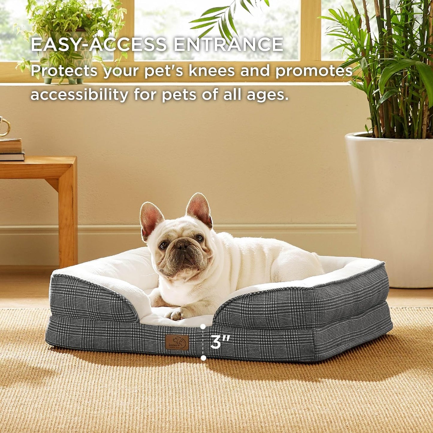 Bedsure Orthopedic Dog Bed Medium Size Dogs - Washable Medium Dog Cat Bed Waterproof, Comfort Pet Couch Sofa with Washable Removable Cover, Pets Bed with Nonskid Bottom, Argyle Black-Checks, 28"