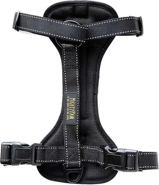Mighty Paw Dog Car Harness - Vehicle Safety Gear - 2 Leash Attachment - Adjustable Straps - Reflective Stitching - Soft Padding - Standard Harness Functionality - No Pull Front Leash Attachment - L