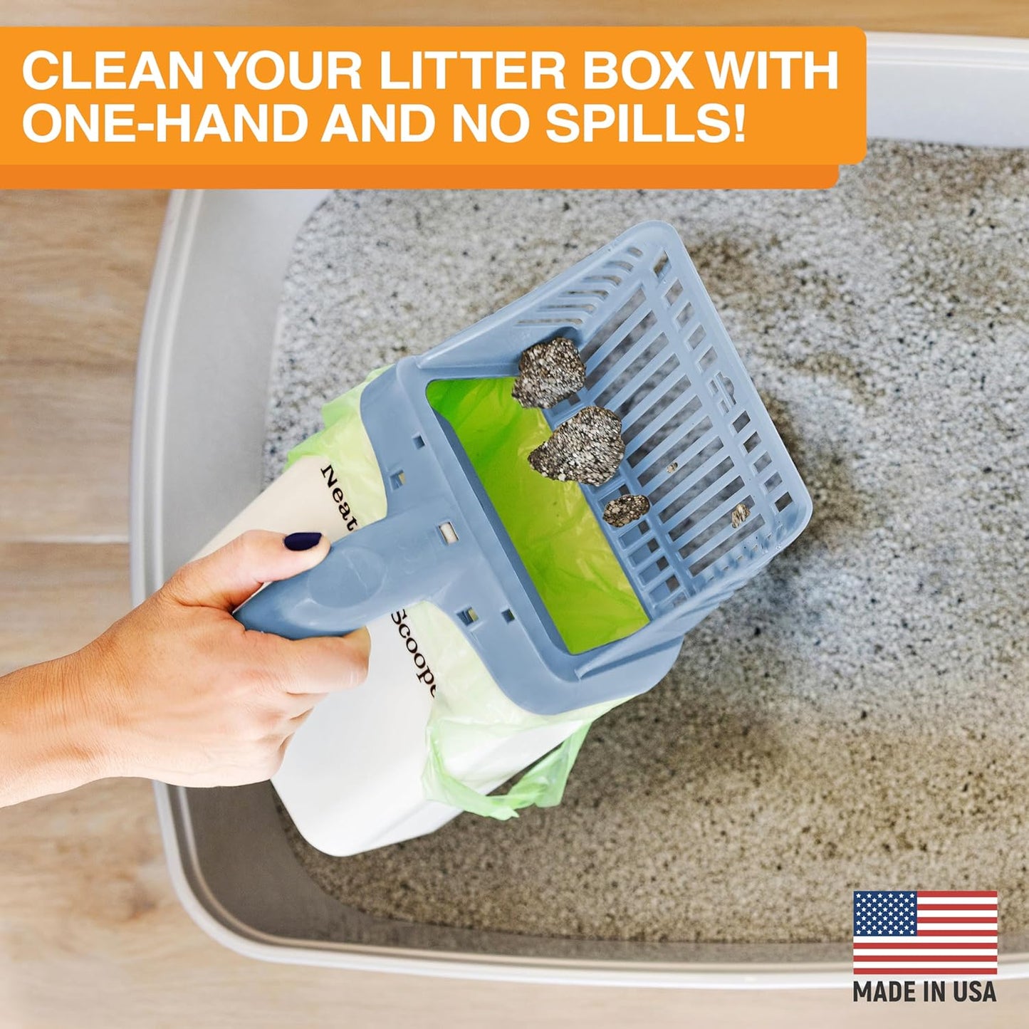 Neater Pet Brands Neater Scooper Standard Cat Litter Scoop, 195 Refill Bags – Mess-Free Cat Litter Scooper with Bag, Spill-Proof Kitty Box Sifter, Bin Doubles as Scoop Holder, For Single-Cat Household