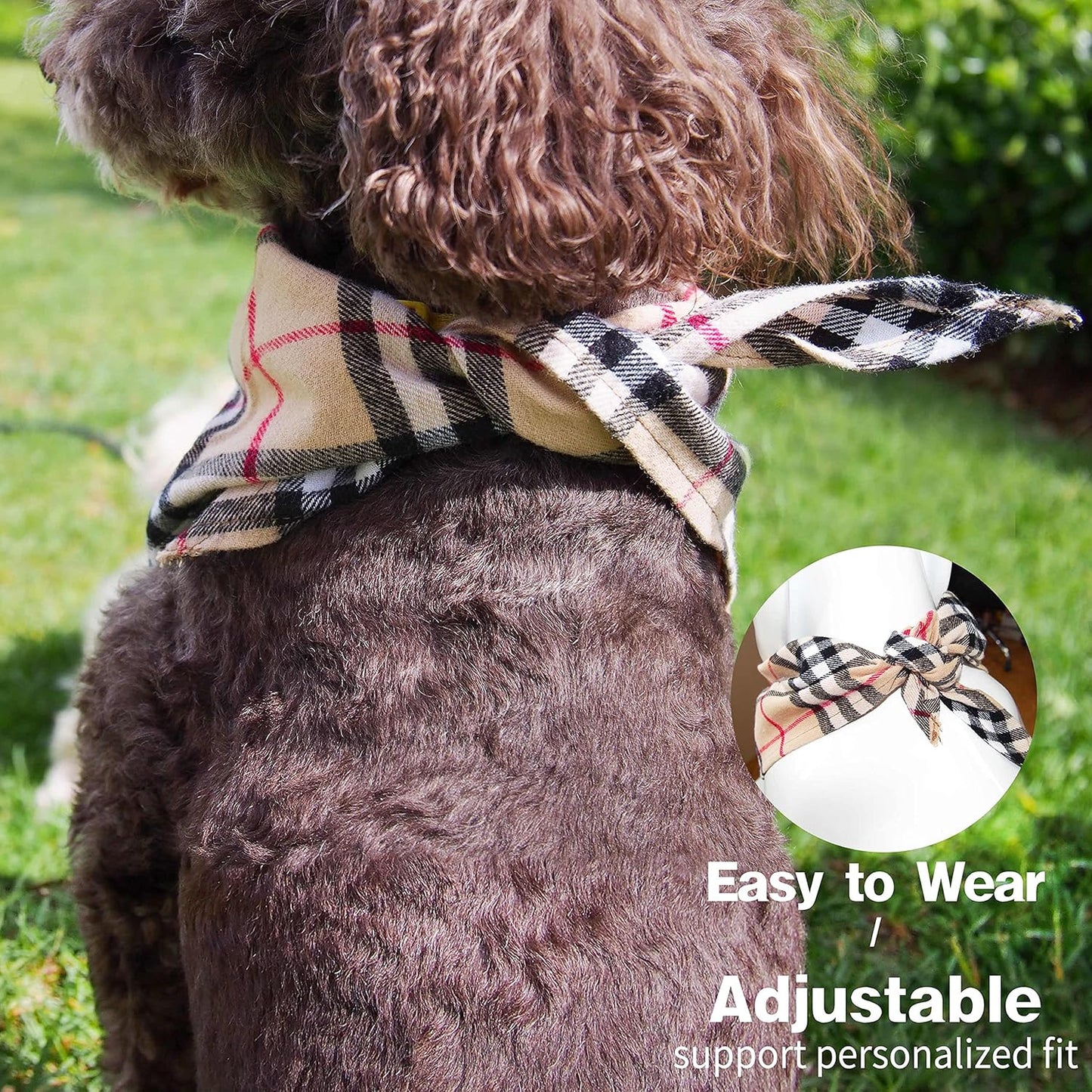 Adjustable Plaid Dog Bandanas,1PC Soft Washable Cotton Triangle Bib Kerchief Scarfs for Small Medium Large Dogs and Cats (Grey, Large)